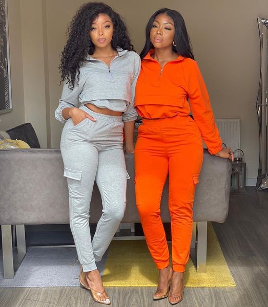 

women's clothing 2 piece set woman clothes fashion casual zipper long sleeve pants set sale, White