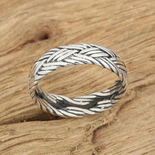 

925 sterling silver ornament vintage compact cool three woven women's ring