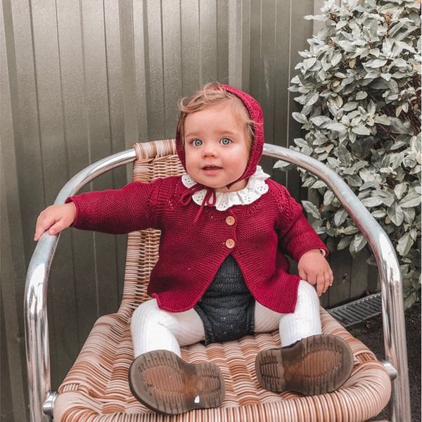 

осень зима малышей дети baby girl мода вязаный свитер кардиган теплый с длинным рукавом пальто + hat 2pcs эпикировка 2-7y, Blue;gray