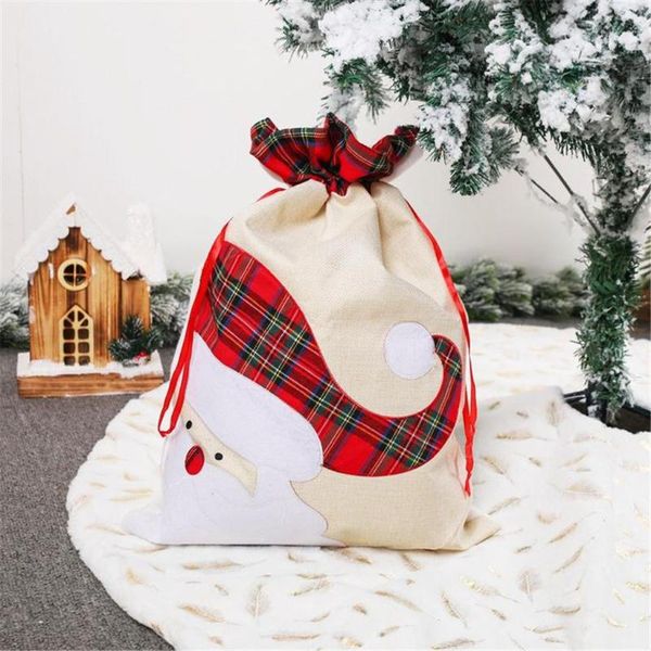 

linen christmas gift bag tote bag gift drawstring pocket christmas stockings santa candy present storage drawstring
