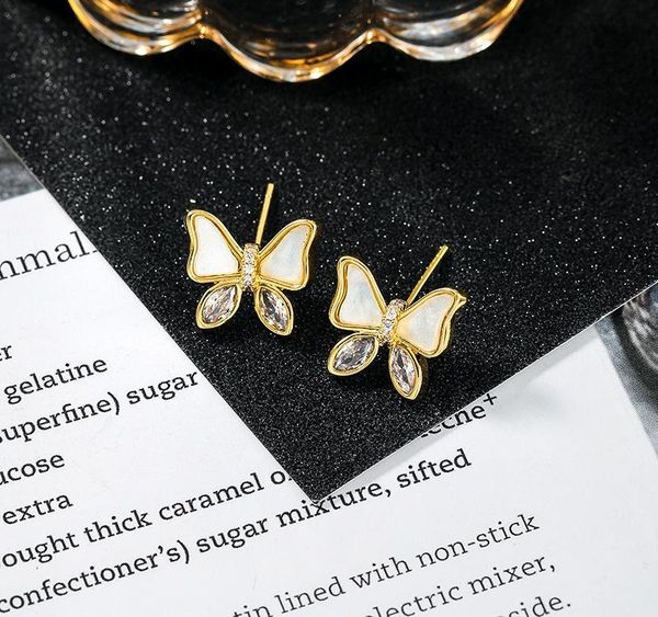 

find me cute rhinestone butterfly earrings for women simple alloy charme stud earrings 2020 new fashion jewelry002, Golden;silver