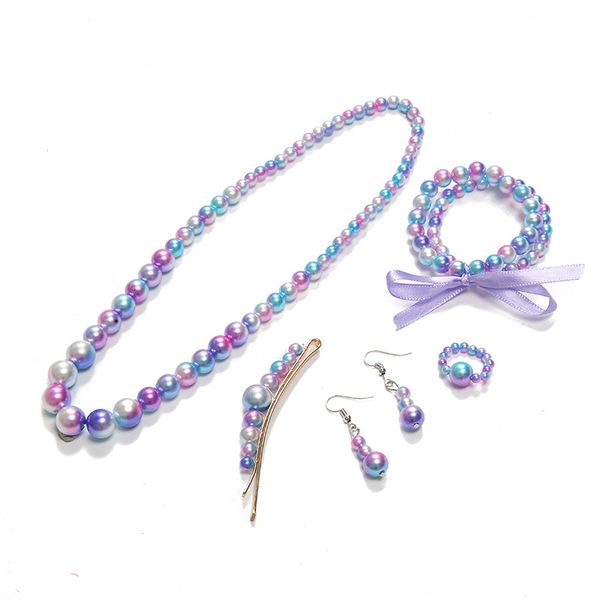 

kawaii colorful handmade imitation pearls necklace bracelet girls gifts children jewelry necklace, Silver