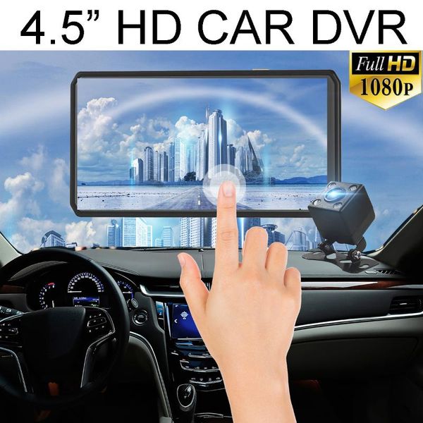

car dvr touching screen 4.5inch 1080p dual lens car dvr with rear camera 170 driving rearview video recorder registrator