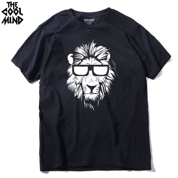 

the coolmind 100% cotton short sleeve animal lion printed men t shirt casual o-neck knitted mens t-shirt men's tee shirts