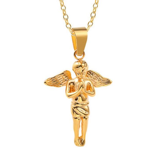 

praying little boy angel necklaces gold color stainless steel amulet pendant necklace for women bridesmaid gifts, Silver