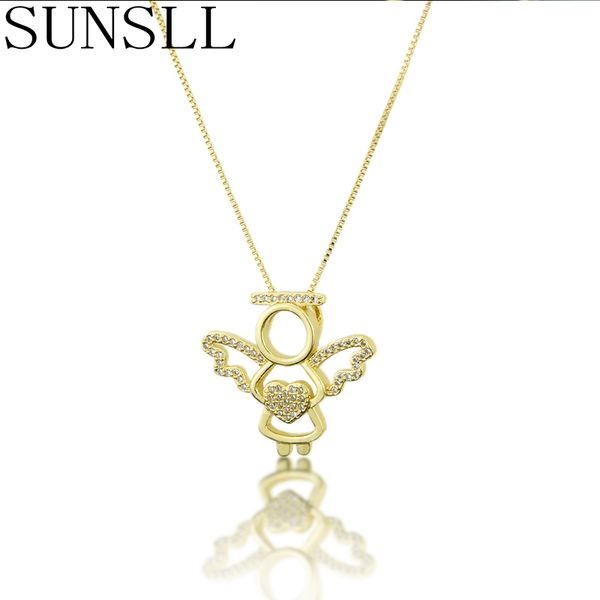 

sunsll new design gold copper white cubic zirconia angel pendant necklace girl fashion exquisite jewelry pendant gifts, Silver
