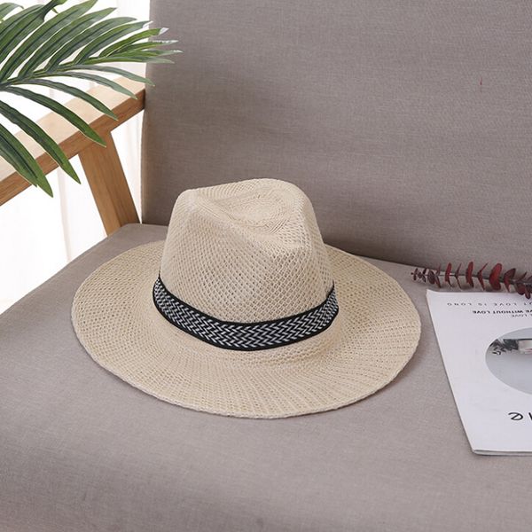 

vintage women summer beach sun visor cap panama hat men straw fedora male sunhat chapeau cool jazz trilby cap, Blue;gray