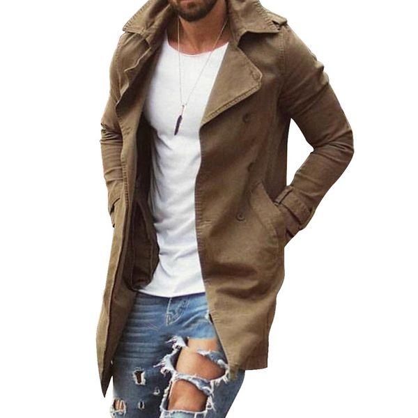 

new spring autumn mens trench coat mid-long slim plus size windbreaker solid color casual long coat overcoat for men clothes, Tan;black