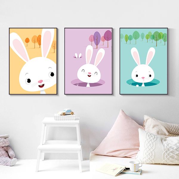 

cartoon animal cute bunny rabbit posters and prints nursery baby wall art poster picture nordic child room decor home decoration