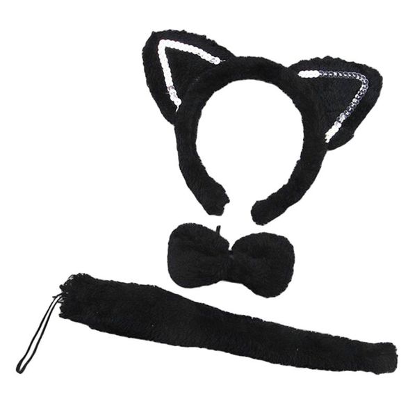 

halloween party cartoon animal ear headband tail collar cat black, Slivery;white