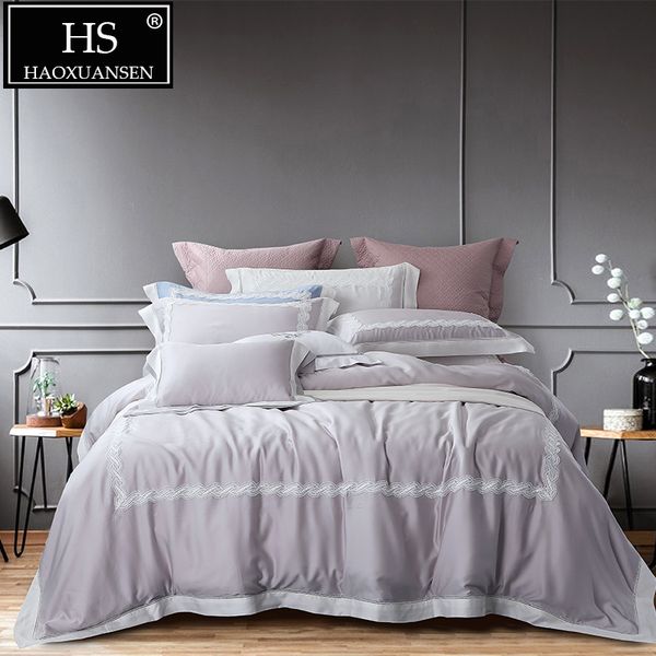 

luxury gray 100% tencel lyocell lace 4 piece bedding sets girls princess 650 thread count double sheets set  king size