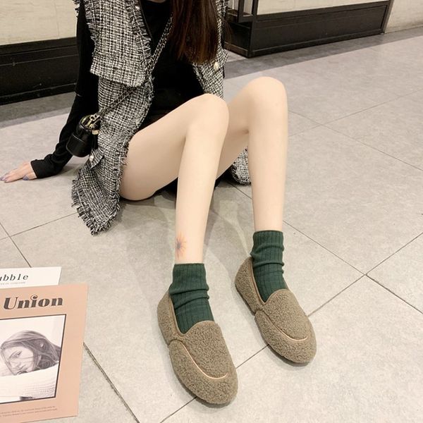 

зимняя дамы сплошной цвет плюс бархат тепло круглая голова плоская сладкий педали хлопок повседневная обувь белый черный хаки размер k17, Black