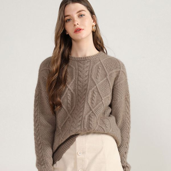 

women's sweaters 8 ply winter thick 100% cashmere sweater woman large size fashion ladies warm pullovers cable knitted long sleeve crew, White;black