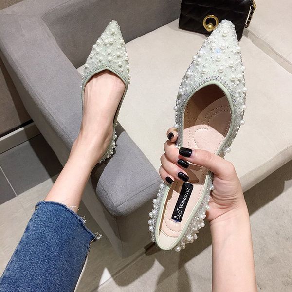 

pearl decorateion elegant moccasin shoes pointed toe shallow mouth autumn soft all-match female footwear casual sneaker 2020, Black