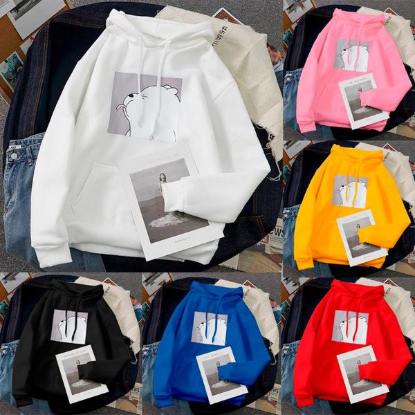 

fashion women's casual long sleeve hooded character pullover sweatshirt oversized hoodie bluza damska sweatshirt moletom, Black
