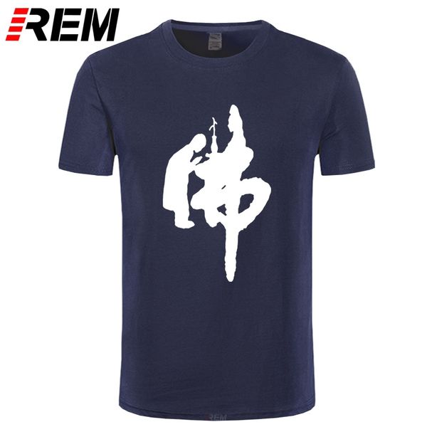

rem china style men's clothing buddha word calligraphy printed t-shirt o-neck 100% cotton casual breathable tees large size