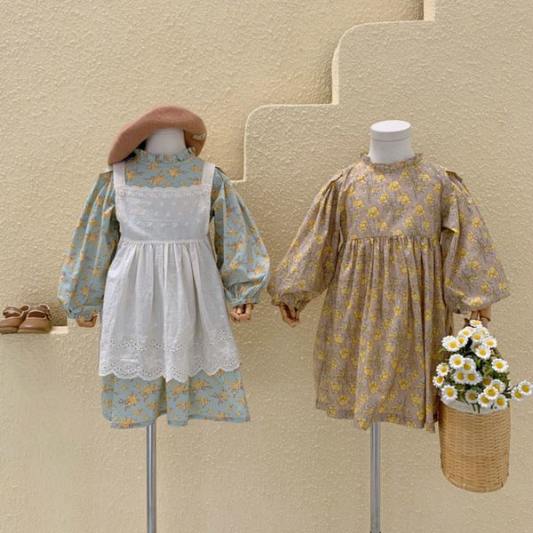 

girl's dresses 2021 autumn arrival girls fashion princess dress kids long sleeve cotton with white apron, Red;yellow
