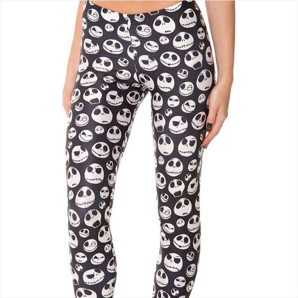 

черный белый скелет череп женщины гетры женщина гетры jeggings легинсы sexy legging брюки legins printed поножи, Black
