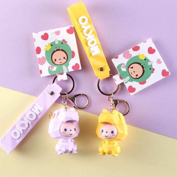 

new geometry crown monkey keychain cute cartoon dinosaur shape car key chain student kids love gift, Silver