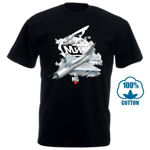 

mig 21 русских самолет военно-воздушных сил истребителя t shirt черного круглый ворот с коротким рукавом футболка top tee
