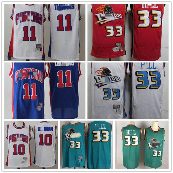 

mens detroit 33 grant hill 11 isiah thomas mitchell & ness 1998-99 swingman city pistons swingman jersey basketball jersey 100% stitched, Black