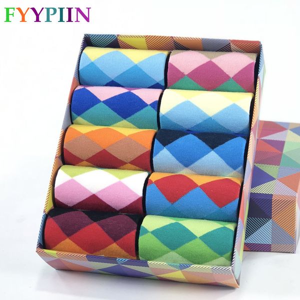 

men socks standard casual cotton socks diamond pattern man 10 colors 2 size m xl dress happy socks men 200924, Black