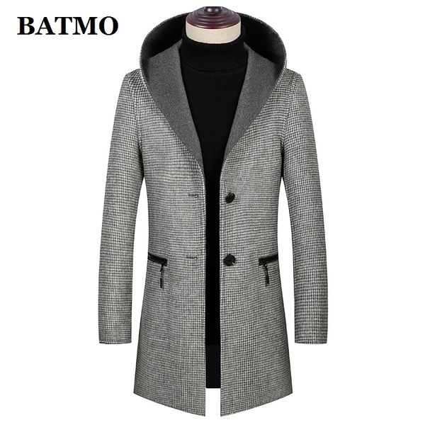 

men's wool & blends batmo 2021 arrival plaid hooded trench coat men,double-sided wear jackets men 1934, Black