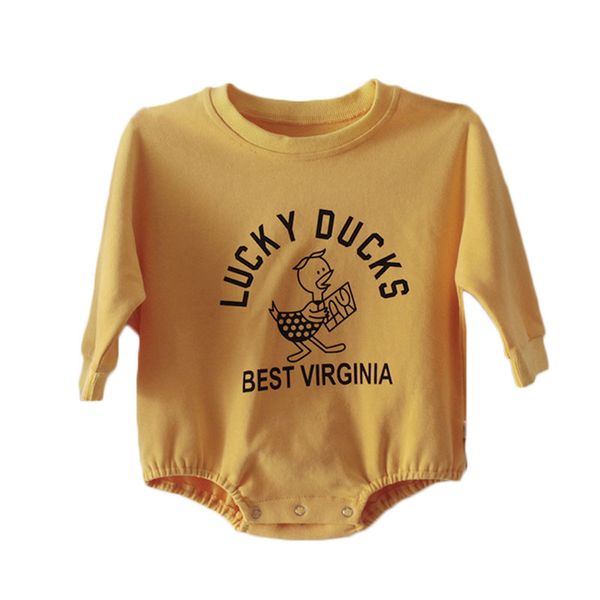 

spring autumn baby girl bodysuits cartoon duck printing baby boys jumpsuit little girls clothing onesie, Blue