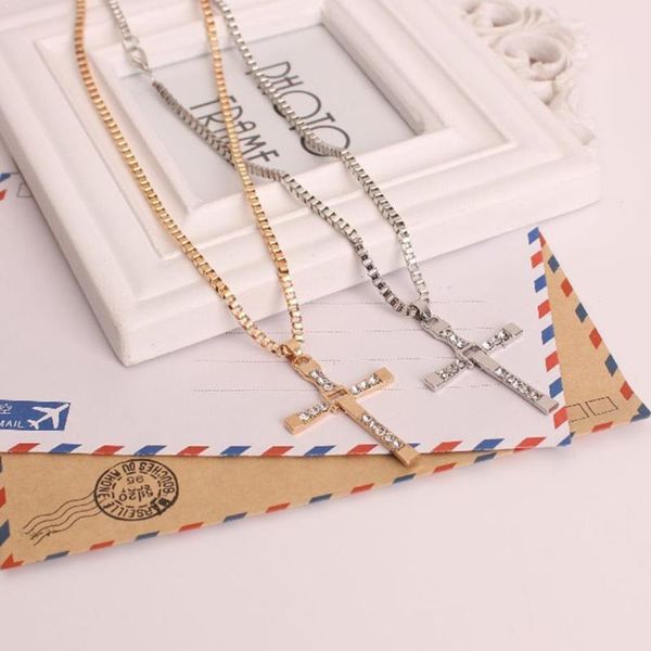 

classic sliver cross rhinestone pendant necklaces men women jewelry v8s7, Silver