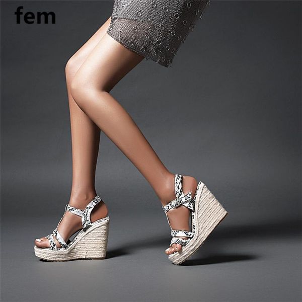 

sandals women 2020 wedges gladiator snake print summer shoes women heels thick open toe platform shoes knit heels block buckle, Black