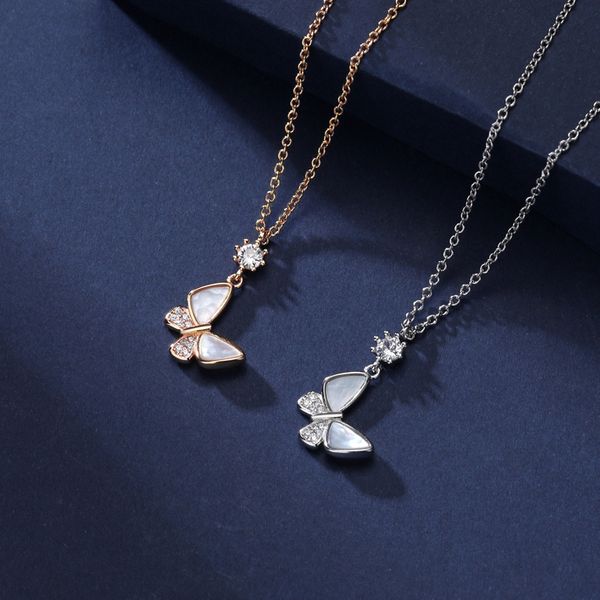 

flawless women lady necklace choker pendientes inlaid zircon shell butterfly pendant exquisite sweater chain alloy choker girls, Silver