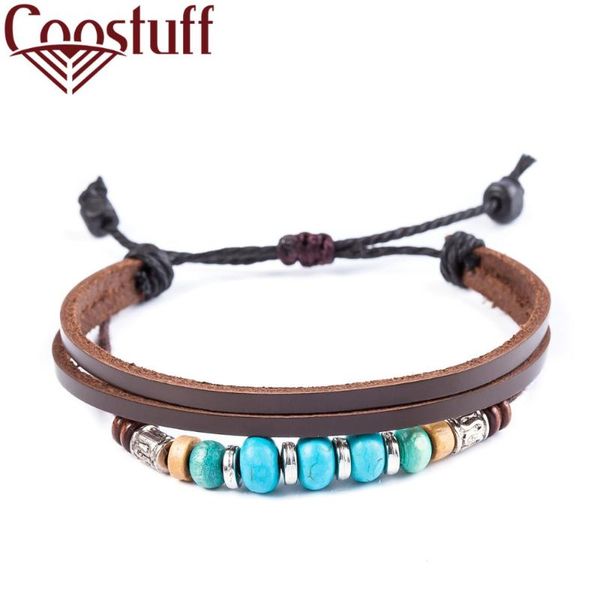 

vintage jewelry handmade leather bracelets for women men jewelry blue stone bead pulseira masculina punk bracelet female ale, Black