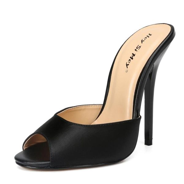 

men women peep-toe mules high heel slippers stiletto heel sandals satin black red pumps big size 11 12 13 14 15