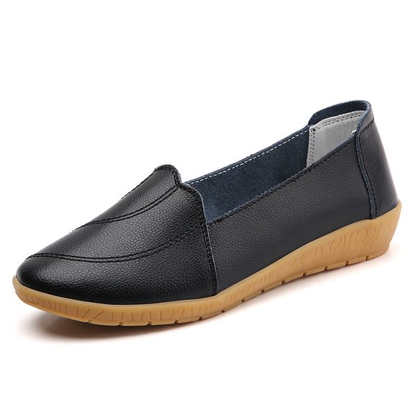 

women leather flat shoes lace up breathable women's casual ladies loafers mocassin drive mom's leisure shoes ladies footwear, Black