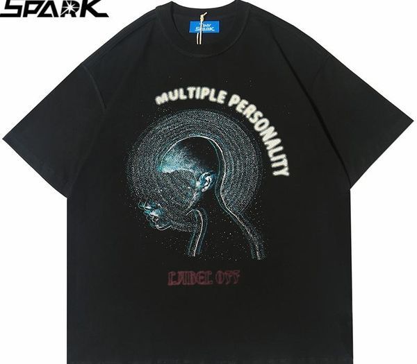 

men 2020 hip hop t shirt streetwear multiple personality harajuku tshirt oversize short sleeve summer t-shirt cotton tees, White;black