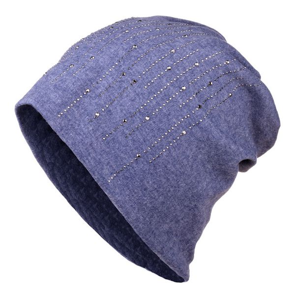 

2020 new design women's spring beanie hats warmer cotton rhinestone knitting skullies beanies female, Blue;gray