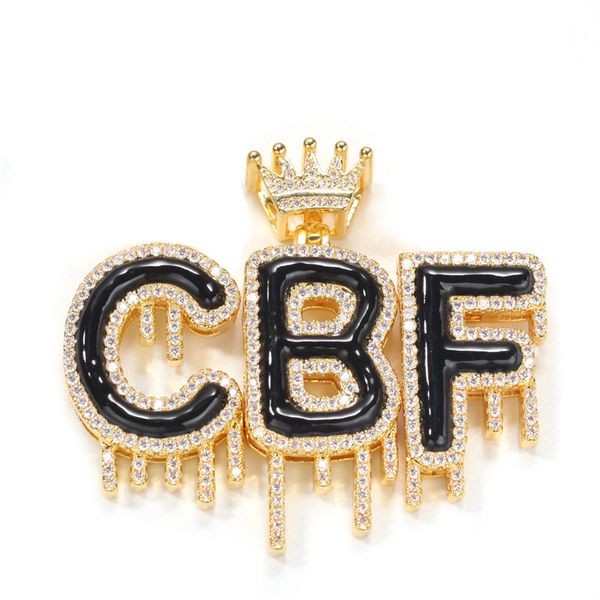 Hip Hop Schmuck Benutzerdefinierte Name Halskette Benutzerdefinierte Drip Crown Anfangsbuchstaben Anhänger Halskette für Unisex Geschenk Kubanischen Seil Kette Dropshipping