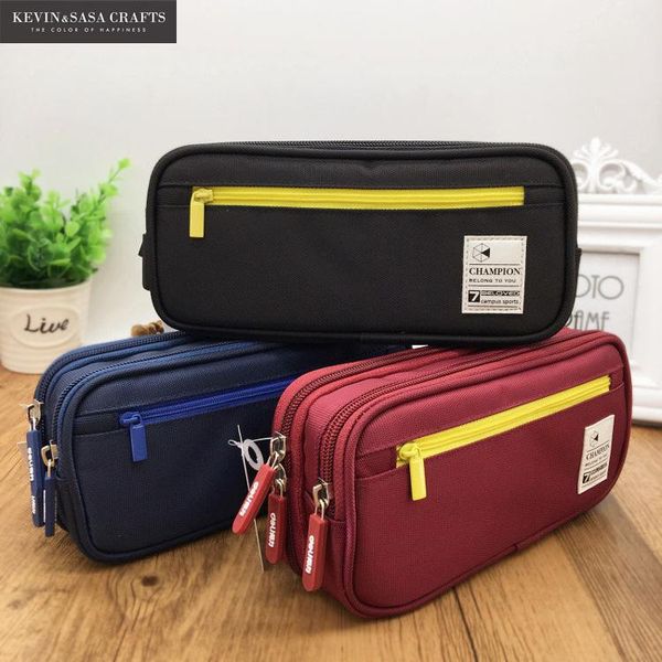 

creative zipper pencil case twill canvas large pen box kawaii pencil bag for student girl cute school stationery supplies
