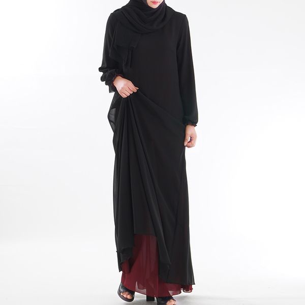 

solid colour chiffon muslim clothes for women ins reversible long robe gown black islamic clothing oversize female abaya dress, Red