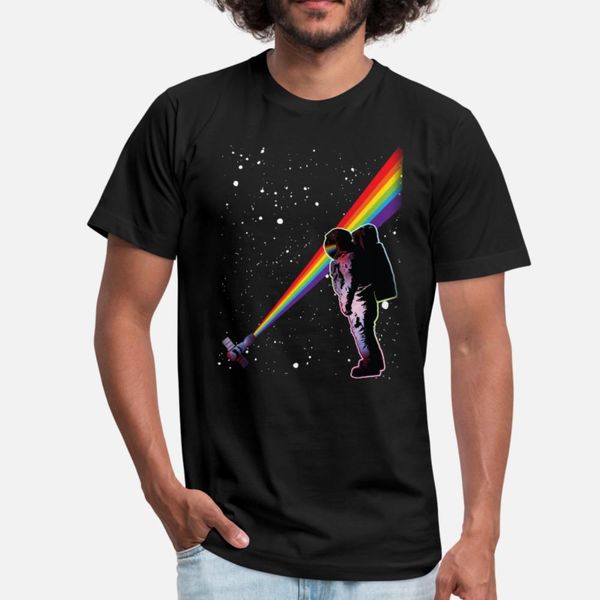 

astronaut rainbow space t shirt men design 100% cotton round neck kawaii loose fashion spring letter shirt