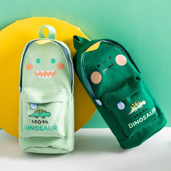 

lucky cat and dinosaur pen pencil bag cartoon schoolbag shape storage organizer pouch for pens stationery school, Black;red