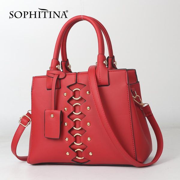 

sophitina fashion shoulder bags women large volume metal button belt zipper party crossbody bag women shopping handbag e77