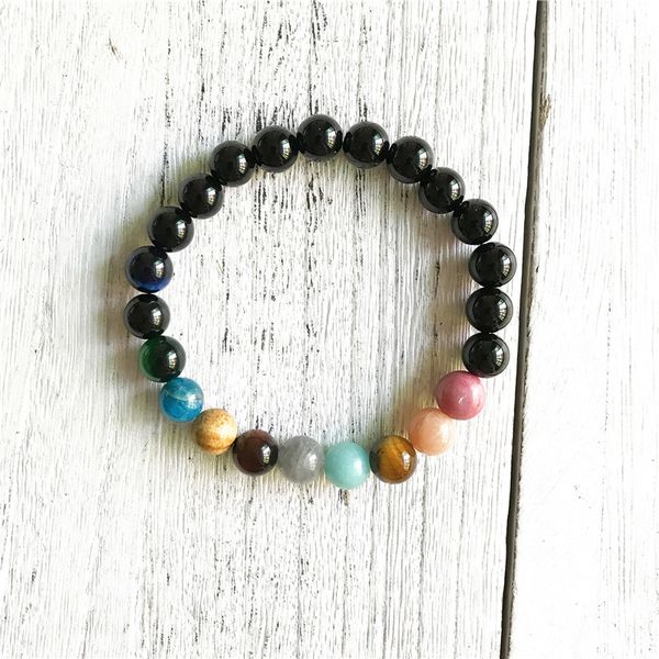 

multi energy crystals bracelet colorful natural beads bracelet healing yoga mala wrist mala jewelry gift for frie, Black