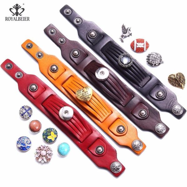 

1pc punk rock bracelet genuine leather bracelets wide snap button 18mm bangle&bracelet adjust pulseras jewelry for men women, Golden;silver