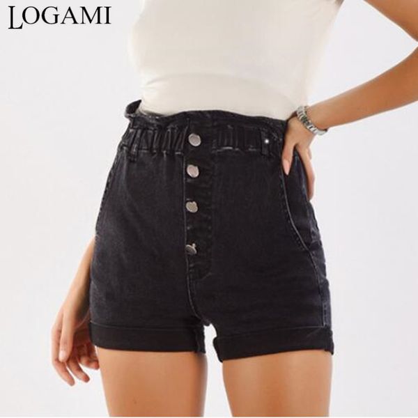 

logami high waist short jeans for women black button denim shorts woman casual shorts new 2020, Blue