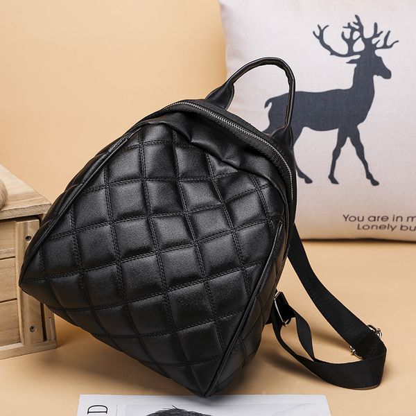 

leather luggage tag2020 embroidery thread rhombus travel backpack bag female new style star celebrity inspired fashion all-match portable sh