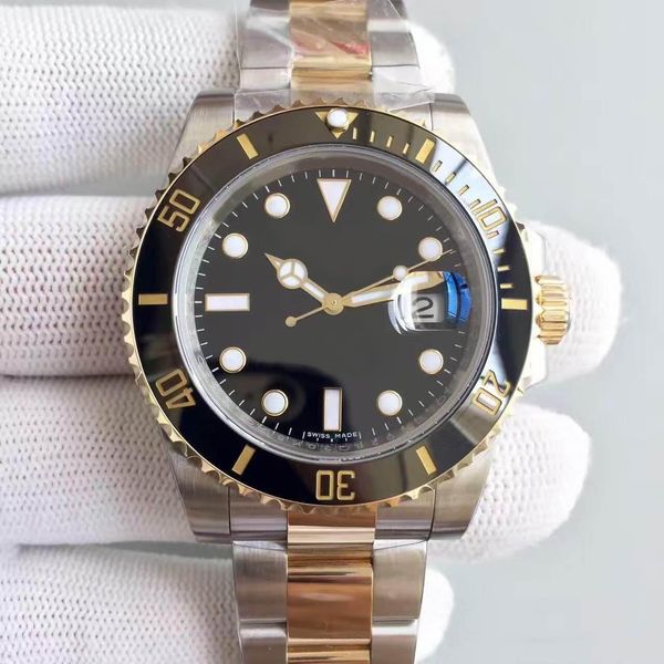

Watch 40MM Ceramic Ring High Quality Style Automatic Mechanical Sapphire Mirror Black Dial 18K Gold Inlay