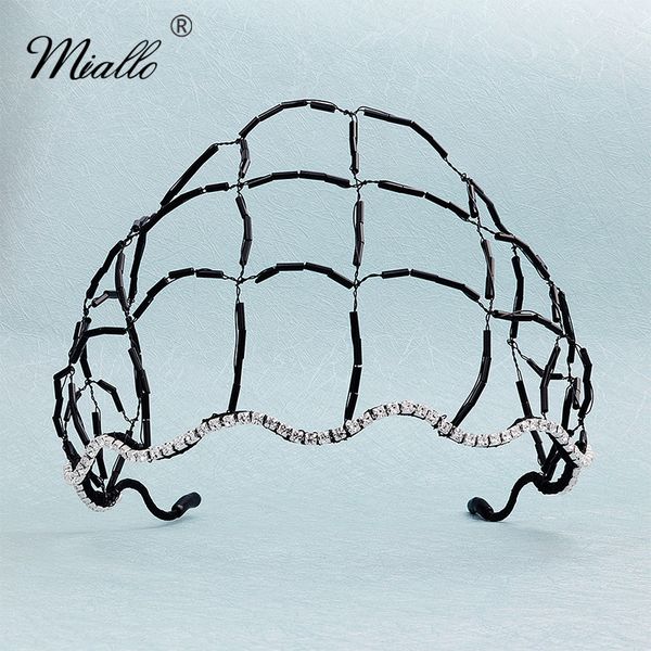 

miallo 2020 black reticulated women crown and tiaras wedding hair jewelry accessories austrian crystal bridal headpieces, Golden;silver