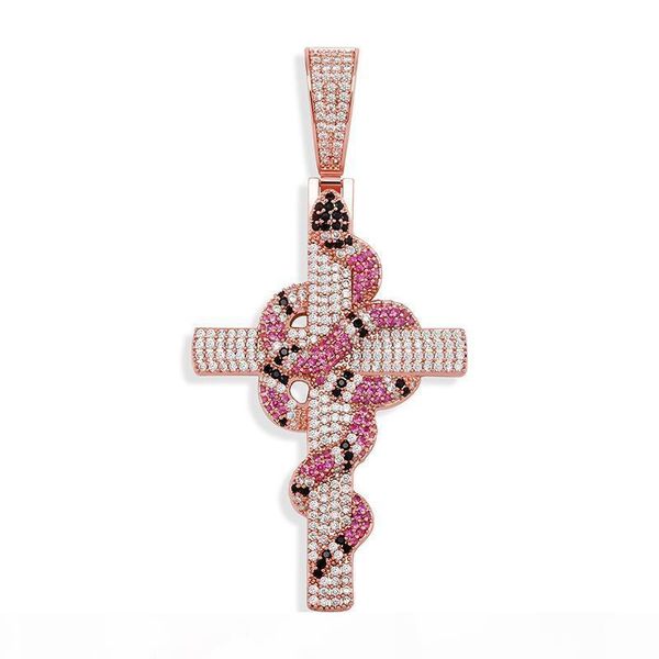 

iced out snake cross pendant necklace solid gold plated micro pave cz egyptian ankh cross pendant necklace, Silver
