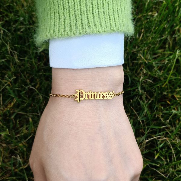 

handmade little princess bracelets for women jewelry stainless steel name pulseras bracelet femme, Golden;silver